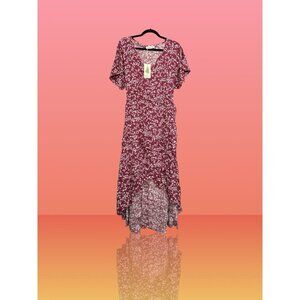 Plus Size Collection Wine Colored Dress With White Flowers And Split Size 18